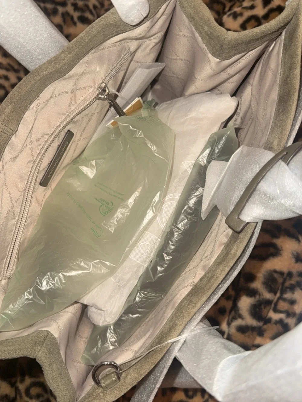 Michael Kors Olive Green Suede Tote with Sherpa Trim Brand New w/tags!